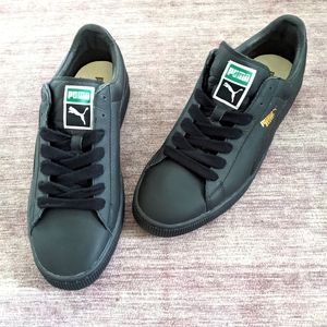 Men's Puma Basket sneakers matte black leather with metallic gold NWOT 12